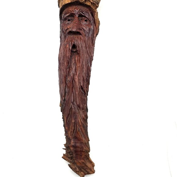 Vintage Wood Spirit Carving Face Sculpture Folk Art Signed Dated Old Man Log Art - Picture 4 of 11
